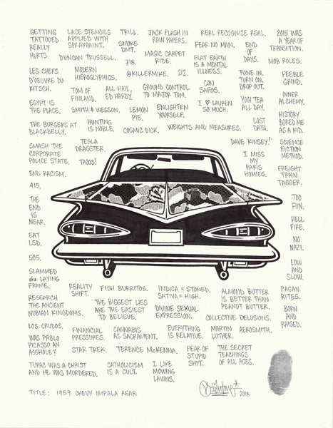 Mike Giant "1959 Chevy Impala Rear" Drawing