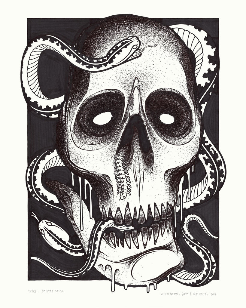 Mike Giant & Ben Pows - "Stipple Skull" Drawing