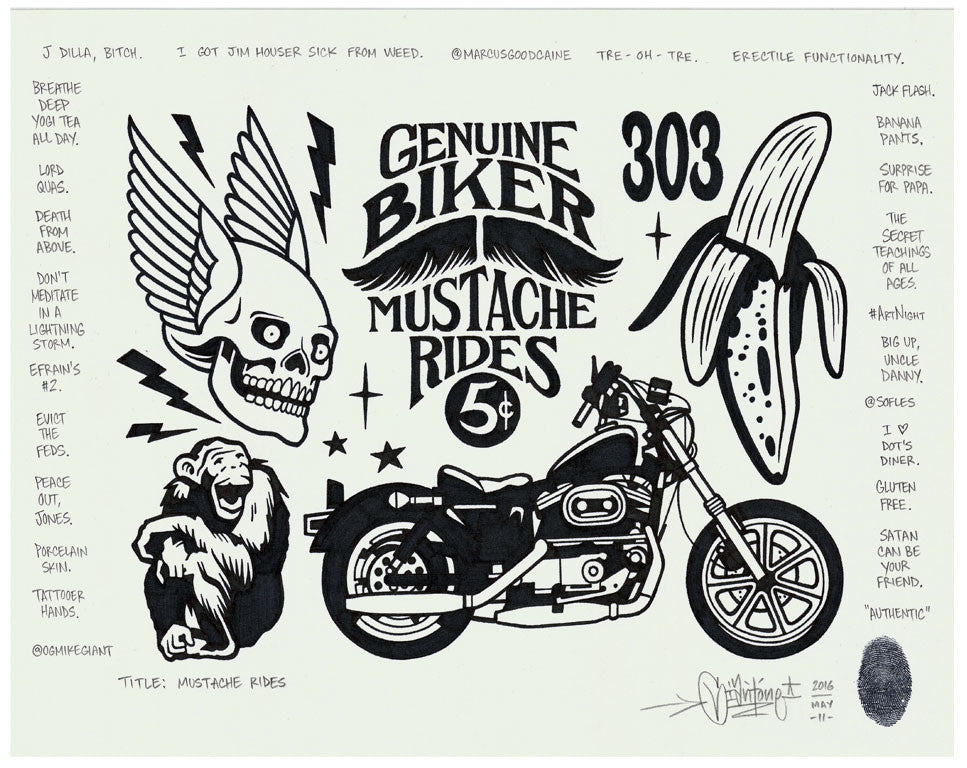 Mike Giant - "Mustache Rides" Drawing